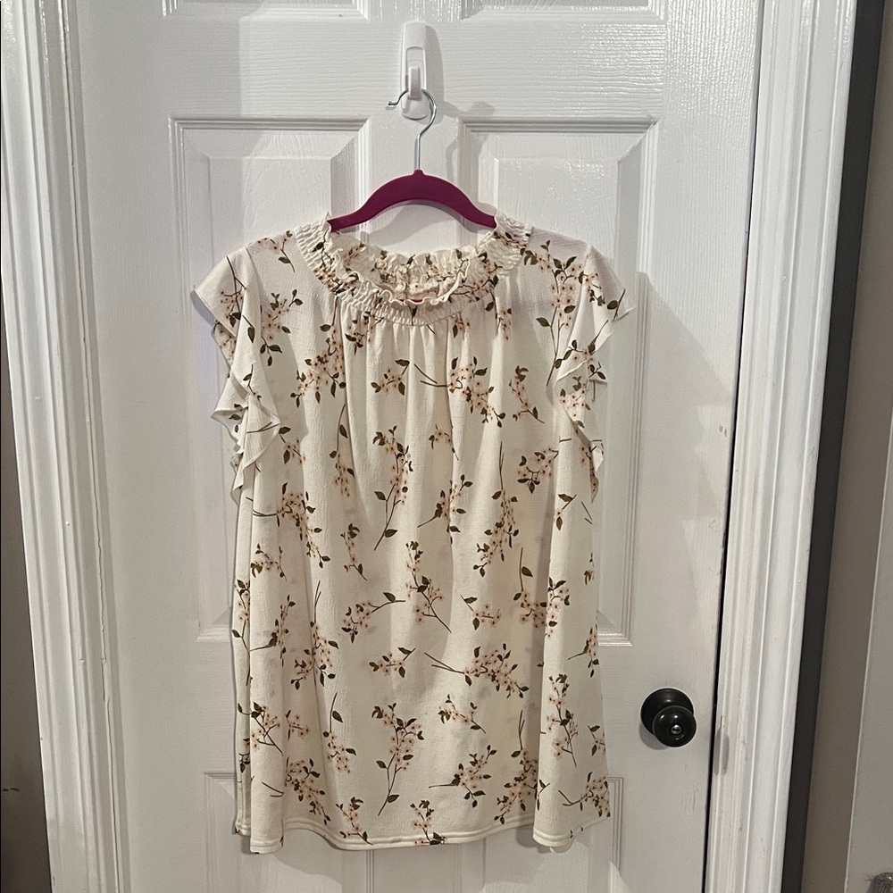 MELLODAY Cream Floral Blouse